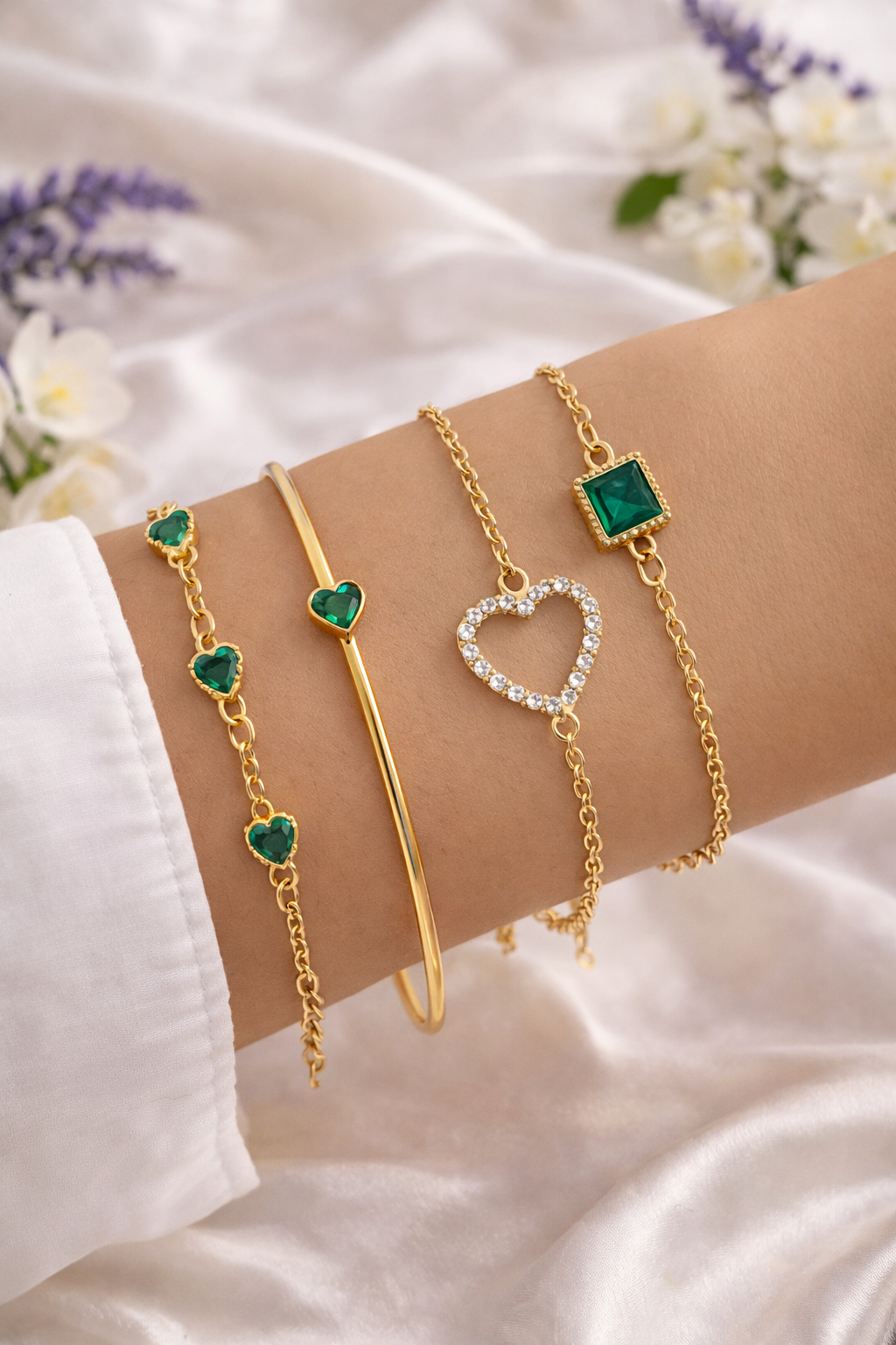 Set di Bracciali Coordinati in Agata Verde – Émeraude Élégance