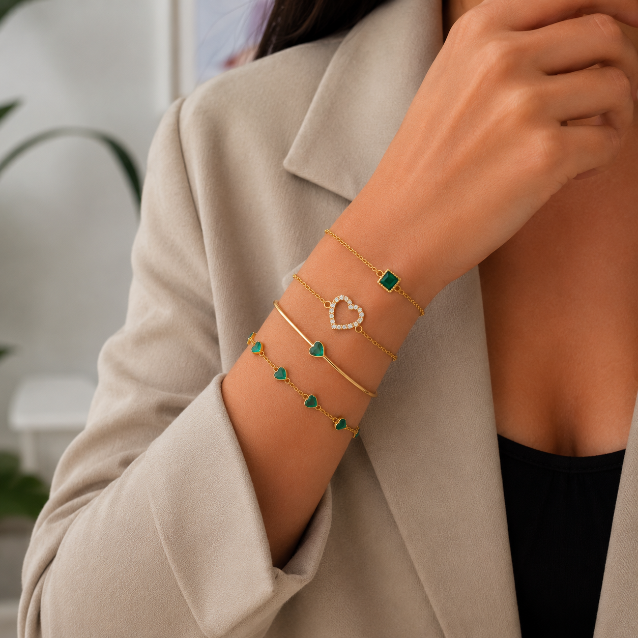 Set di Bracciali Coordinati in Agata Verde – Émeraude Élégance