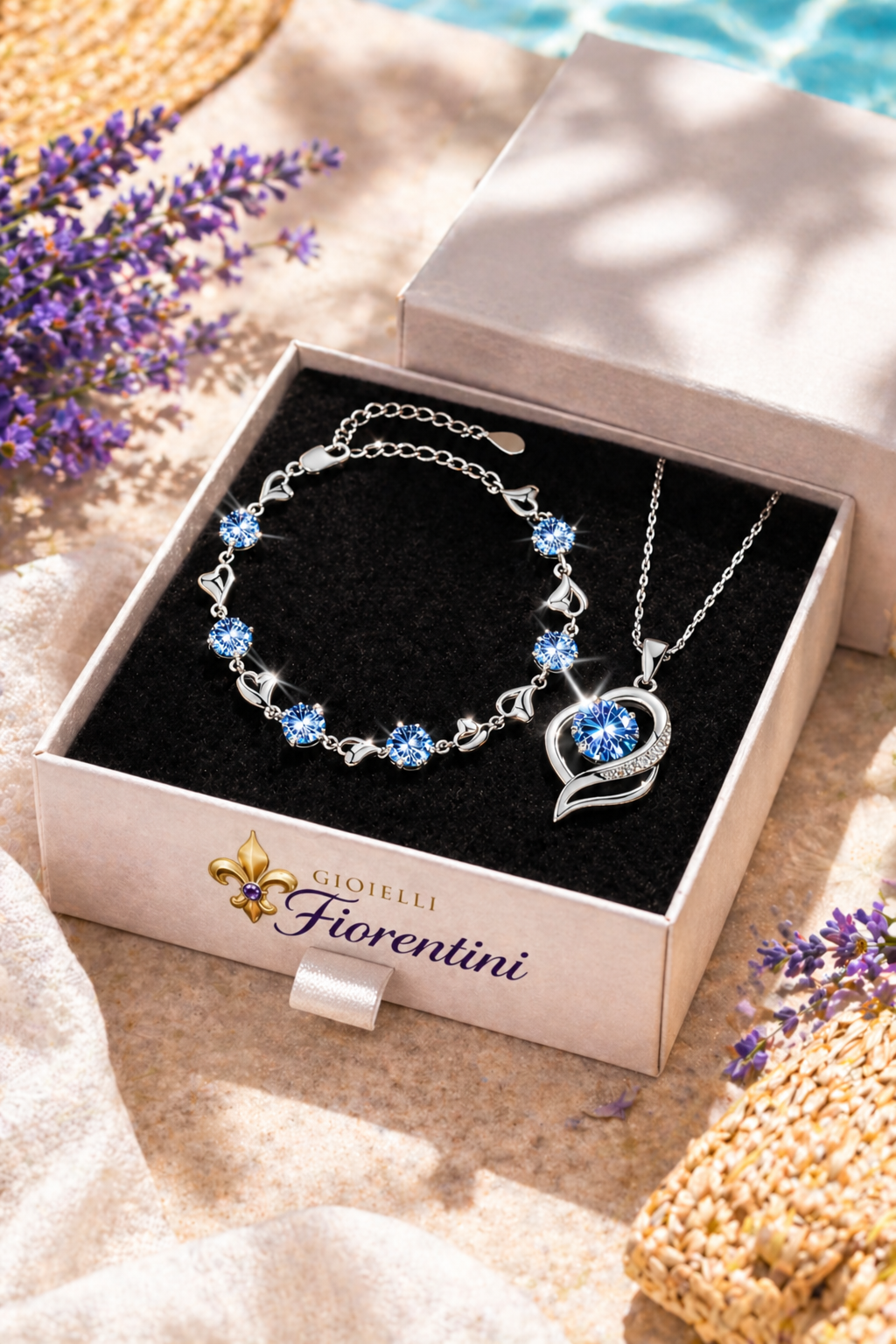Bracciale e Collana “Blu di Firenze"  – con pietre Quarzo Azzurro & Cristalli Luminia